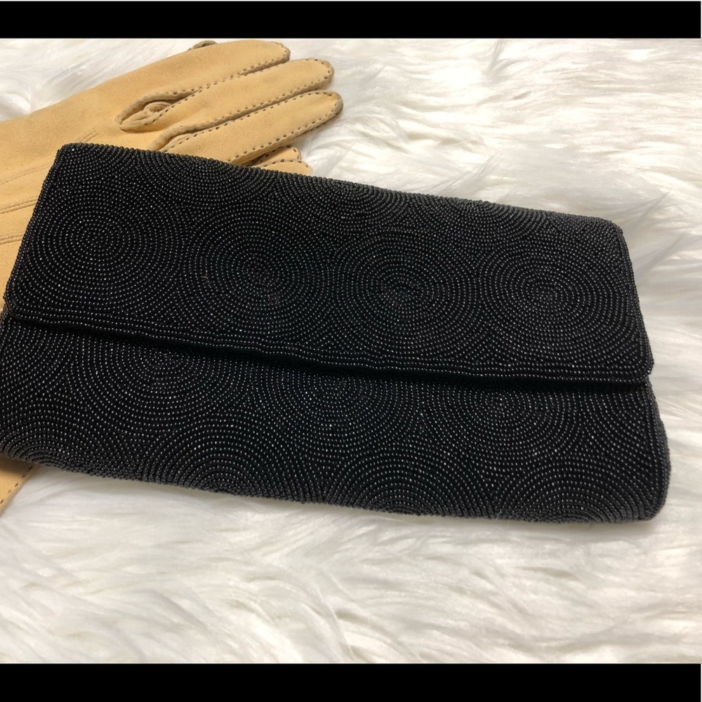Vintage Hand Beaded Black Clutch Purse